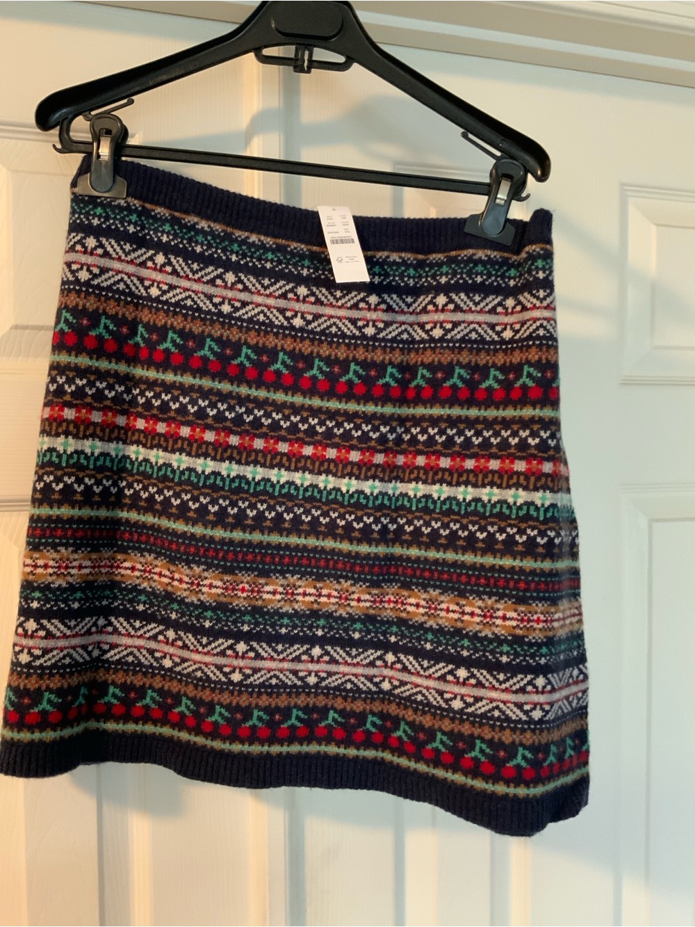 J. Crew Navy Fair Isle Mini Skirt with Red and Green Patterning